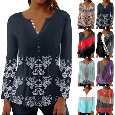 Женский повседневный топ свободного покроя с длинным рукавом и пуговицами