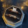 2Pcs/Set Rose Golden Color Square Cut White Stone Wedding Ring Set Valentine's Day Jewelry Gifts