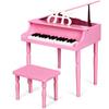 COSTWAY Tiny Mini 30 Musical Piano Grand with Stool and Music Stand Kids' Piano, Piano, Keys, Children's Instrument, Set, Piano, (Pink)