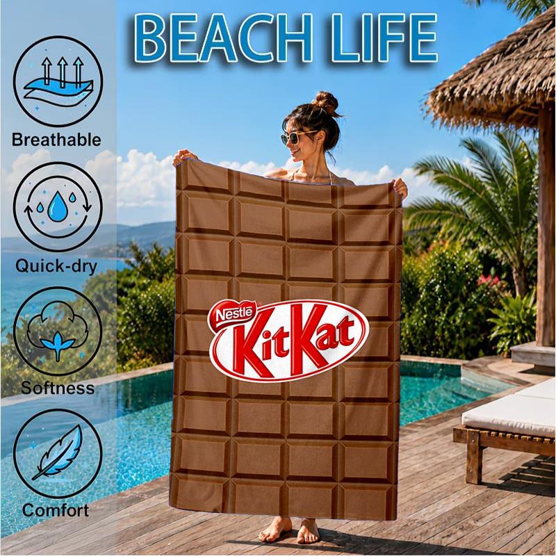 1 шт. Пляжное полотенце Kit-kat для взрослых/семьи, Пляжное полотенце, Сверхвпитывающее быстросохнущее полотенце для бассейна для путешествий, плавания, кемпинга, Подарок