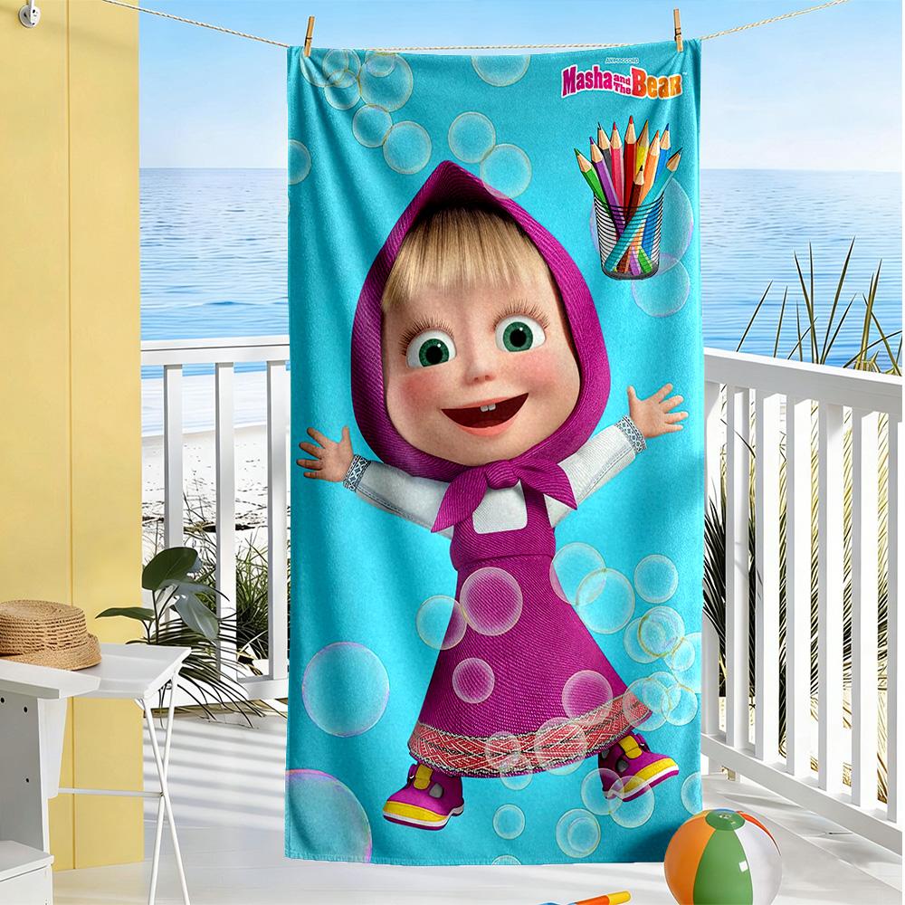 Masha Bear Beach Towel Soft Durable Quick-Dry Comfortable Lightweight Perfect for Traveling Yoga Camping and Swimming