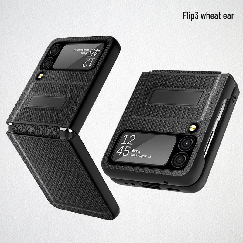 Samsung Z Flip6 Folding Screen Protective Case with Hinge and Bracket, Litchi Leather Mobile Phone Cover.