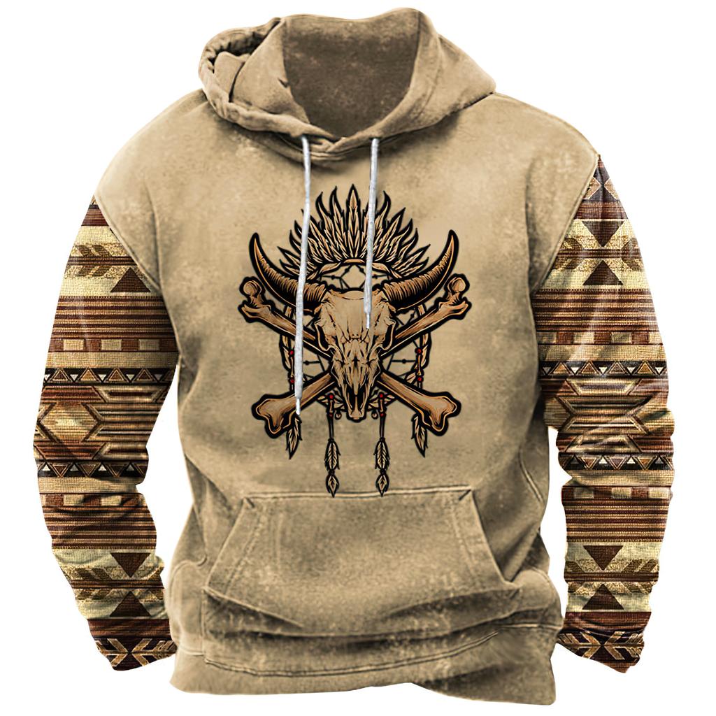 Мужская толстовка с капюшоном Western Cowboy Hooded Sweatshirt North America Demon Wendigo Printed Oversize Harajuku Clothes Vintage Streetwear