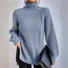 Autumn and Winter Knit Sweater Medium Long Plunging Sleeve High Lapel Split Sweater
