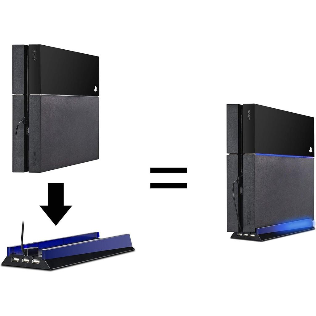 Stand with HUB & Blue Light for PS4, Blue Led Light Vertical Stand Base with 3 USB HUB Port for Sony Playstation4 PS4 Console