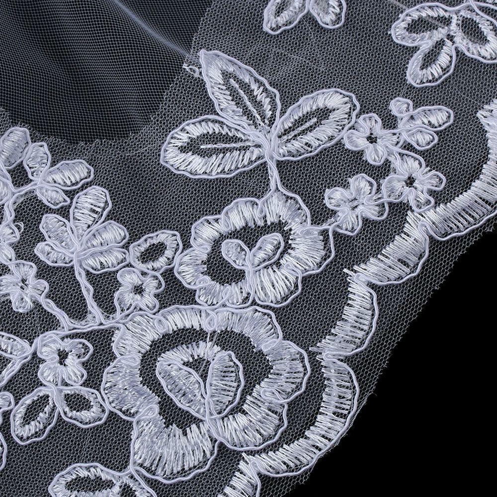 Новая одноярусная свадебная фата Белая/Айвори с аппликацией по краю гребня Тюль Кружево