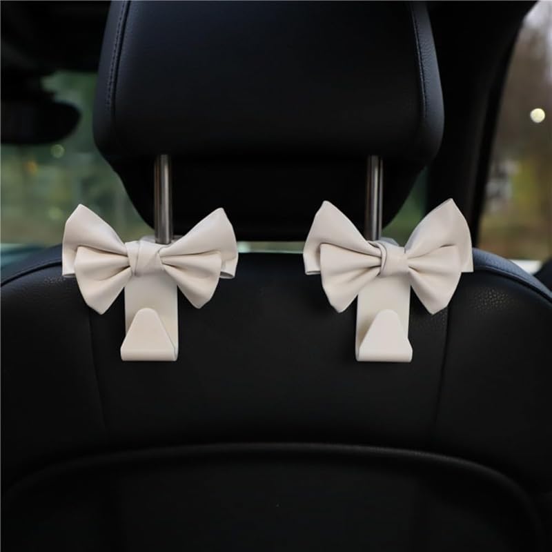 2 Pack Car Purse Hooks, Cute Bow Car Seat Headrest Hook Hanger For Purses And Bags.(White)