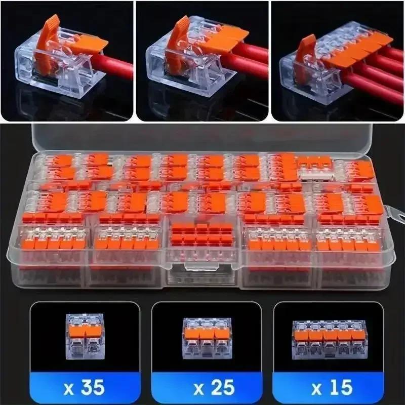 75pcs Quick Connect Wire Terminal Kit - Push-In Lever Connectors for 24-12 AWG, Multi-Port & Reusable