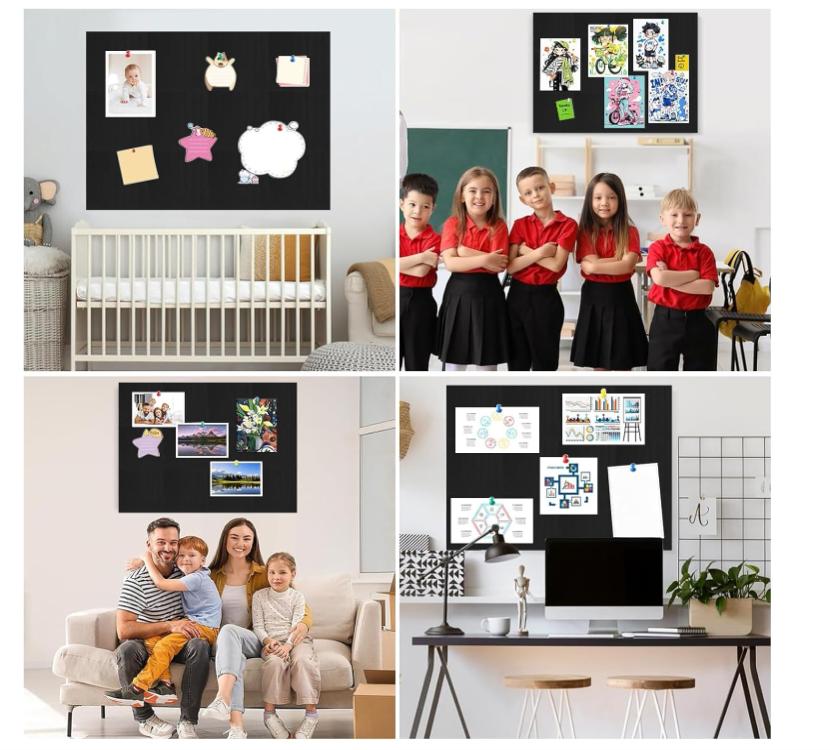 15 Pieces 9mm Black Felt Wall Bulletin Boards with 30 Colorful Push Pins, Size 30x30x0.9cm, Complete Set