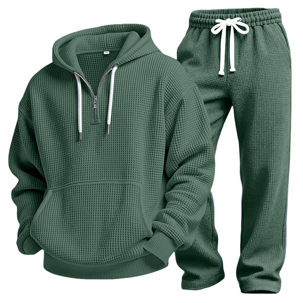 Athleisure Hoodie And Joggers Set With Waffle Fabric For Young Men