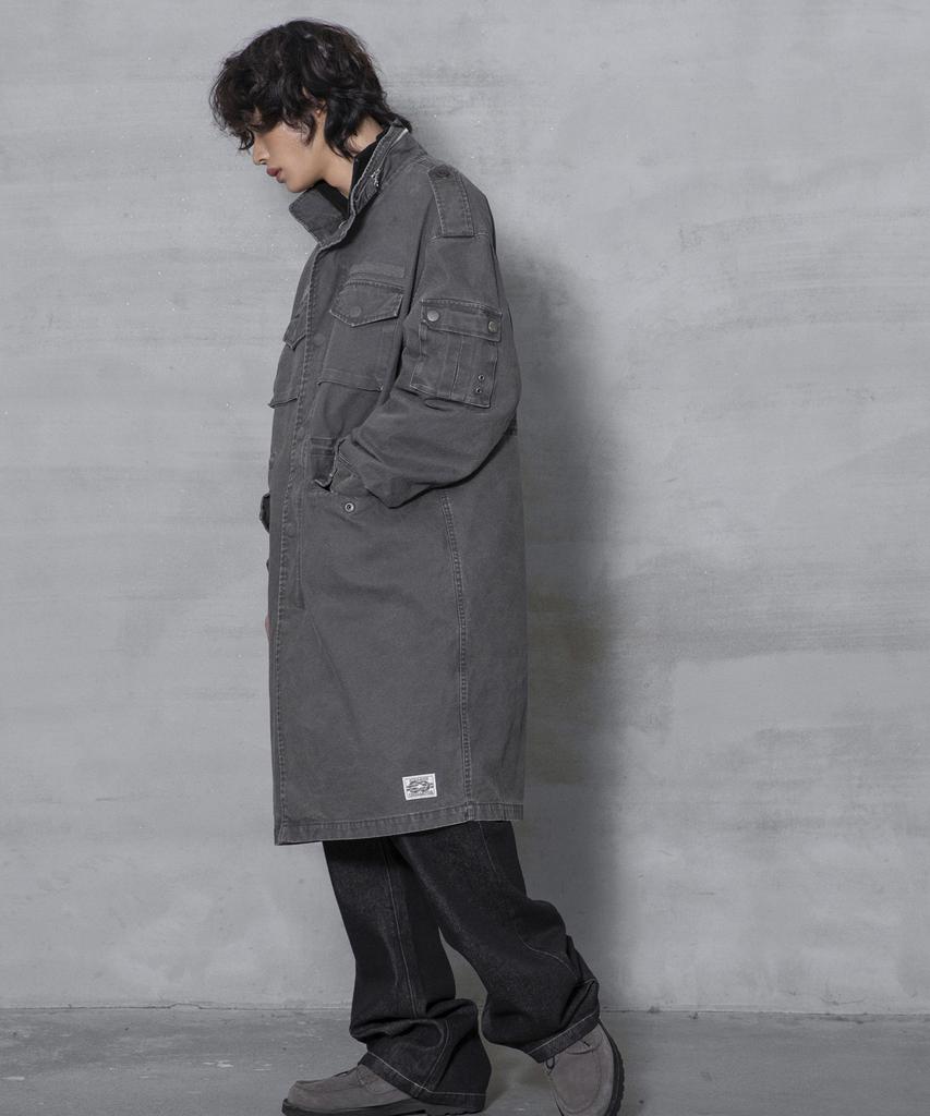 XTONZ Xj143 Military Vintage Washed Long M-65 Field Jacket (Charcoal)