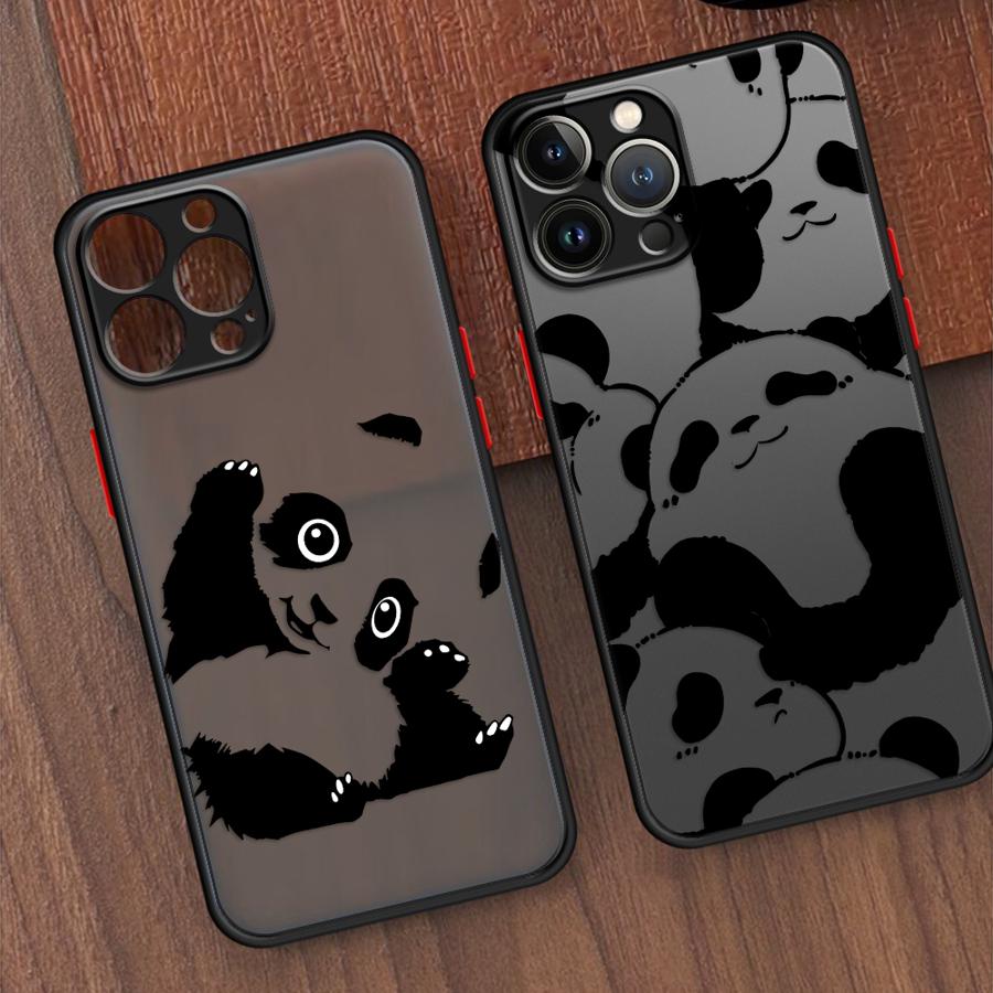 Милый мультяшный чехол-панда для iPhone 16 15 14 13 12 11 Pro Max Mini X XS XR SE 7 8 Plus Ударопрочный матовый твердый чехол Fundas