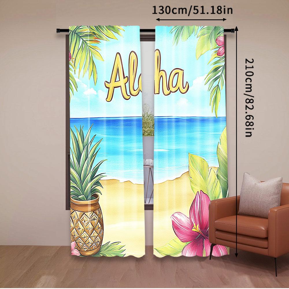 Aloha Curtain Hawaiian Tropical Beach Summer Landscape Birthday Party Decorations Drapes All Season Charm Living Room Set Of 2 Made Polyester Washable