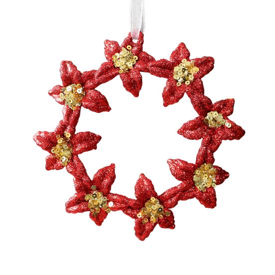 Glitter Sequined Christmas Ornament Red Snowflake/Butterfly/Star/Reindeer/Ballerina Hanging Decoration for Xmas Tree Doors Windows Walls Holiday Home