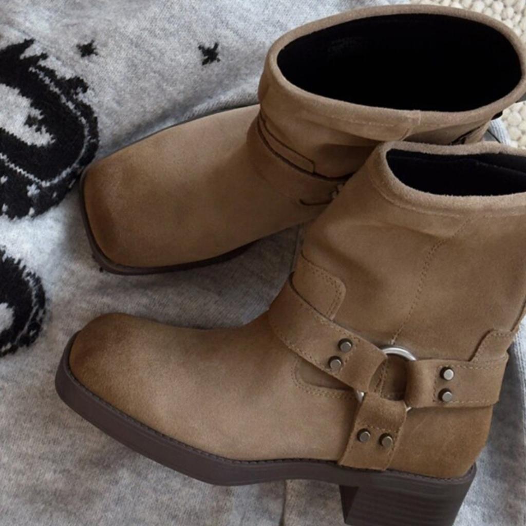 Винтажная пряжка для ремня Maillard, полусапоги, ковбойские сапоги в западном стиле, ботинки Мартин, женские осенне-зимние ботильоны на толстом каблуке с квадратным носком