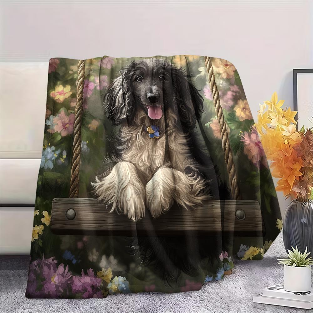 Afghan Hound and Garden,pattern Flannel Blanket, High quality Comfortable for All Seasons, Home Decor, Warmth and Comfort, Perfect for Gifts.