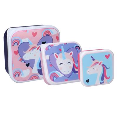 [A3072] - 3 гнездовых ланч-бокса 'Licorne My Unicorn' розовые - 12x12x6 см
