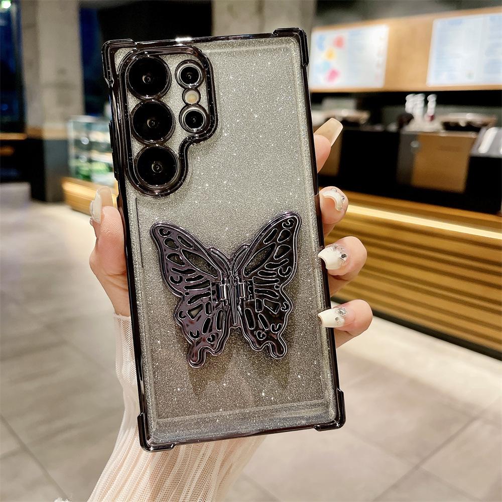 Чехол-подставка Samsung S26 Ultra Butterfly: Новый четырехсторонний airbag, противоударный, с блестками