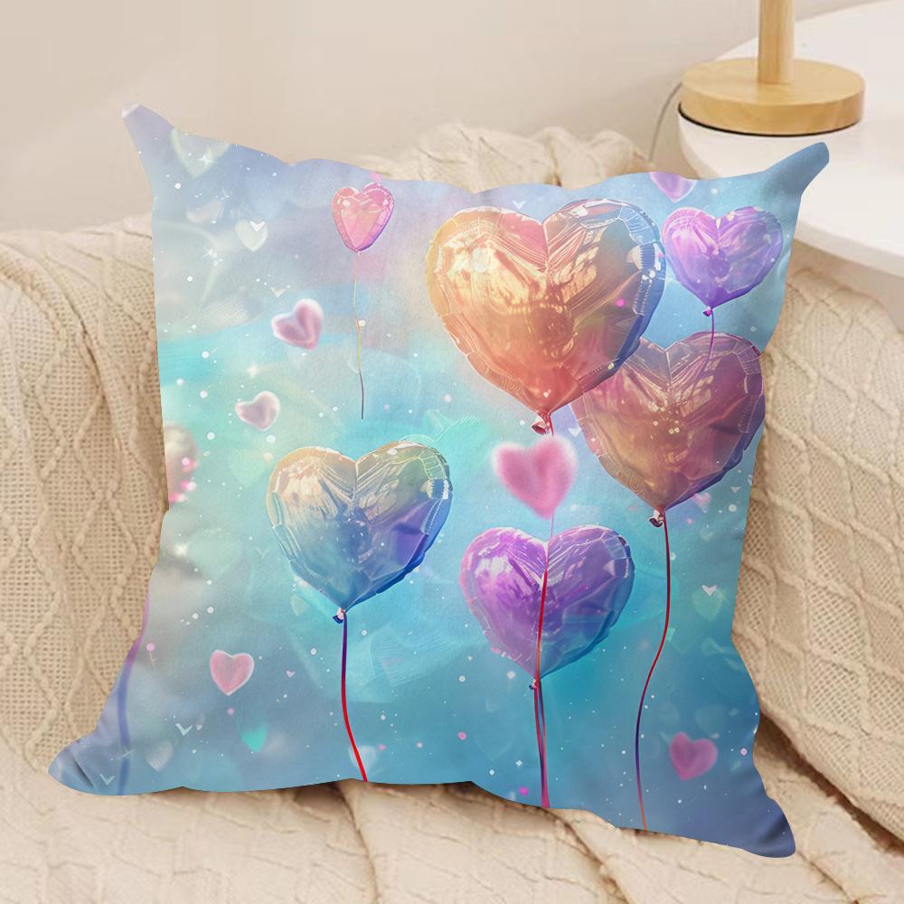 Heart Valentines Day Cushion Cover Silky Short Plush Invisible Zipper Dustproof Sofa Pillow Case for Home Decor