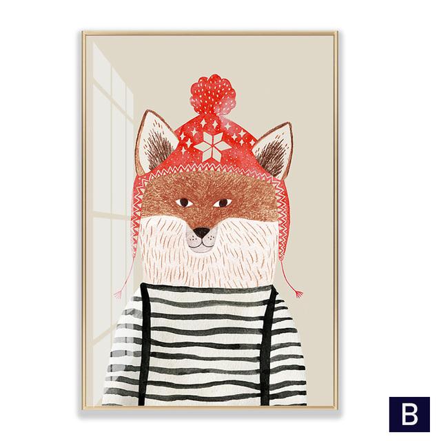 Лиса Кролик Медведь Олень Детская Настенная Картина Холст Картины Плакаты Мультфильм Животное в Свитере Принт Настенные Панно Декор Для Детской Комнаты