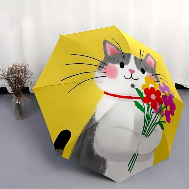 1pc Cat Flowers Automatic Opening/Closing Folding Umbrella with 8 Ribs, Portable Sunshade Umbrella Birthday and Holidays gifts yy250105107