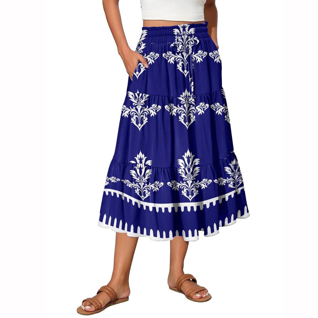 Женская юбка макси с завязками на завышенной талии, летние длинные юбки, легкие многослойные струящиеся цветочные плиссированные юбки