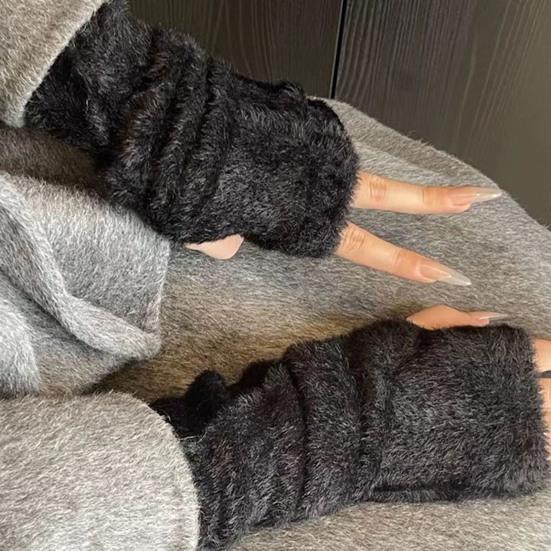 1 пара осенне-зимних перчаток с полупальцами, вязаные из искусственного меха, высокоэластичные, нескользящие, нарукавники, однотонные, сохраняющие тепло, ветрозащитные нарукавники