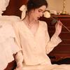 Two Piece Pajamas Set Women Satin Nightwear Home Clothes Spring Autumn Long Sleeve Shirt&pants Sleepwear Suit