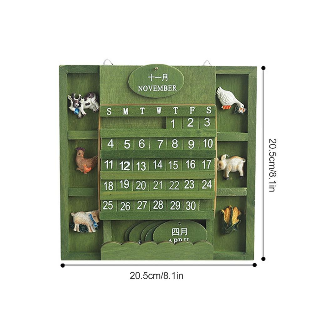Green Wall-Mounted Calendar Wooden Wooden Background Calendar Practical Pendant Calendar  Bar