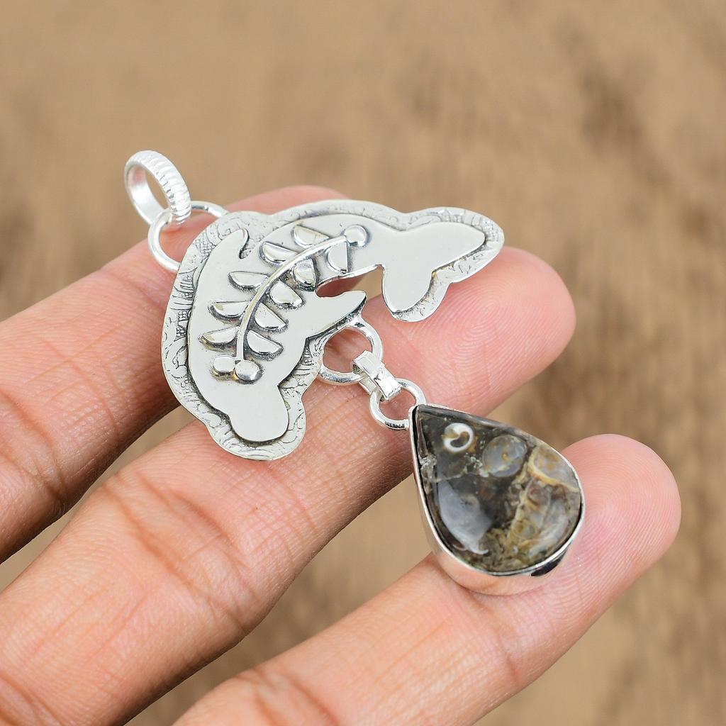 Easter Deal 925 Silver Pear Turritella Agate Stone Wife Fish Engagement Pendant