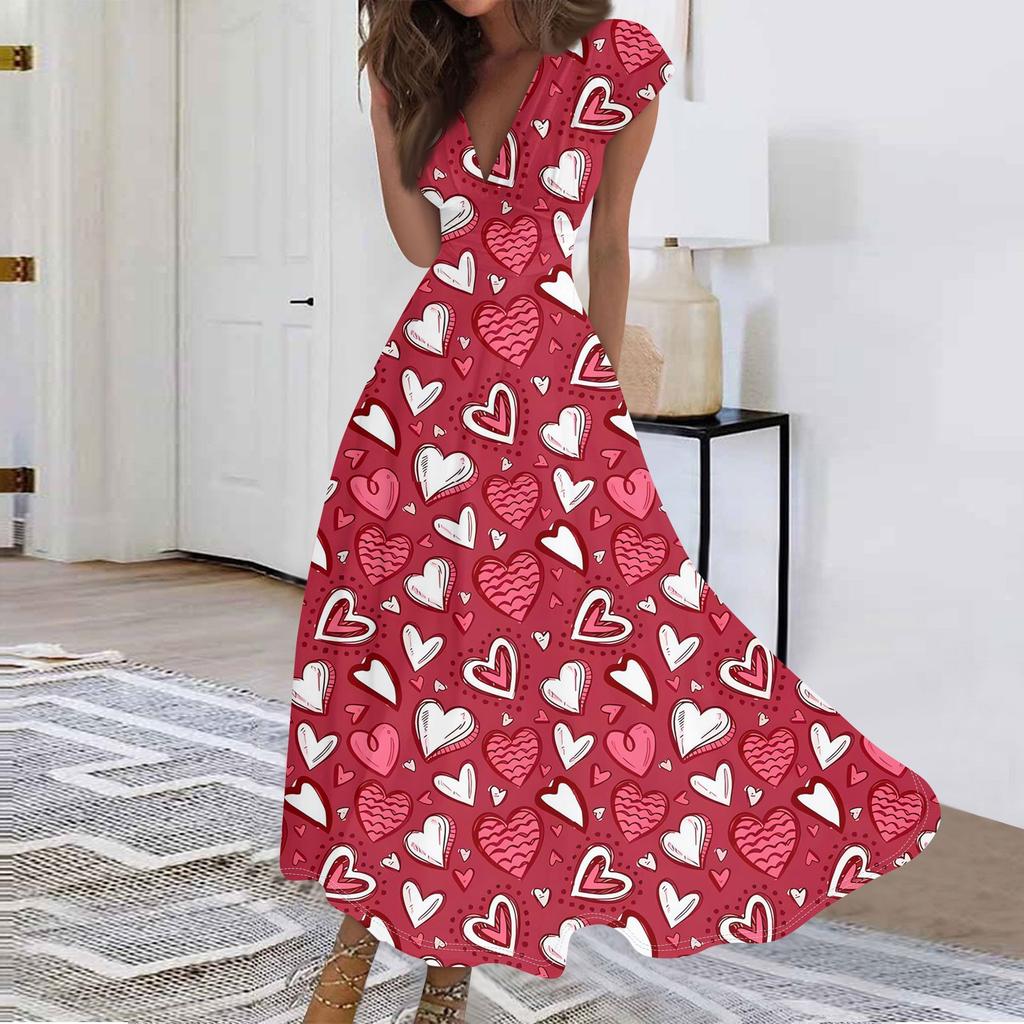 Женские модные повседневные плиссированные платья с V-образным вырезом и завязками на День святого Валентина с принтом