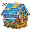 Handmade Desktop Crafts 3D Christmas House Rhinestone Painting Kit, DIY Wooden Sunflower Hut Craft Set Cabin, Handicraft Arts Ornament for Decoration