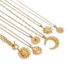 Gold Color Gold Plated Clavicle Chain Stainless Steel Round Charm Pendant Choker  Birthday