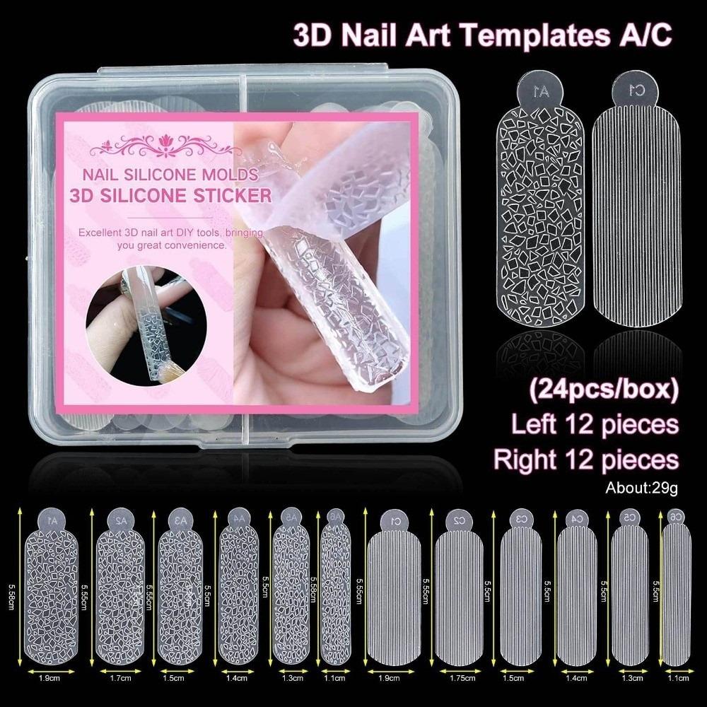 24PCS Snowflake Silicone Nail Sticker Quick Carving Leopard 3D French Nail Stamping Tool Universal Size Nail Crystals Molds