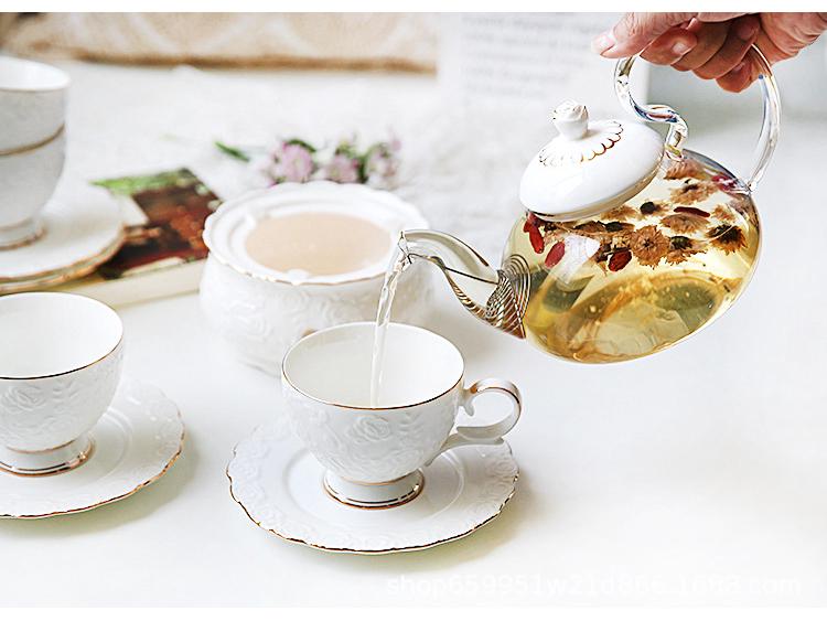 English Light Luxury Floral Teapot Set with Candle Heating Base - Heat-Resistant Glass for Afternoon Tea