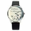 Whatever, I'm Late Anyway" Printed Leather Women's Men's Silver Quartz Watch Black White, Quartz Wristwatch.