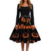 Women's Square Neck Retro Dress with Halloween Print for Casual Parties and Festive Occasions