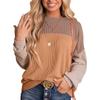 Color Blocked Casual Top Women's Round Neck Loose Pullover Long Sleeved T-shirt Autumn Base Shirt Simple Basic Style