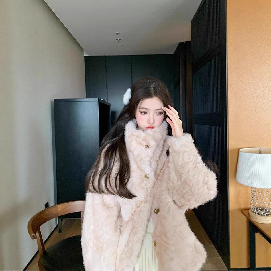 Winter stand-up collar lapel thickened fluffy environmentally friendly flower fox mink small short high-end fur integrated jacket women