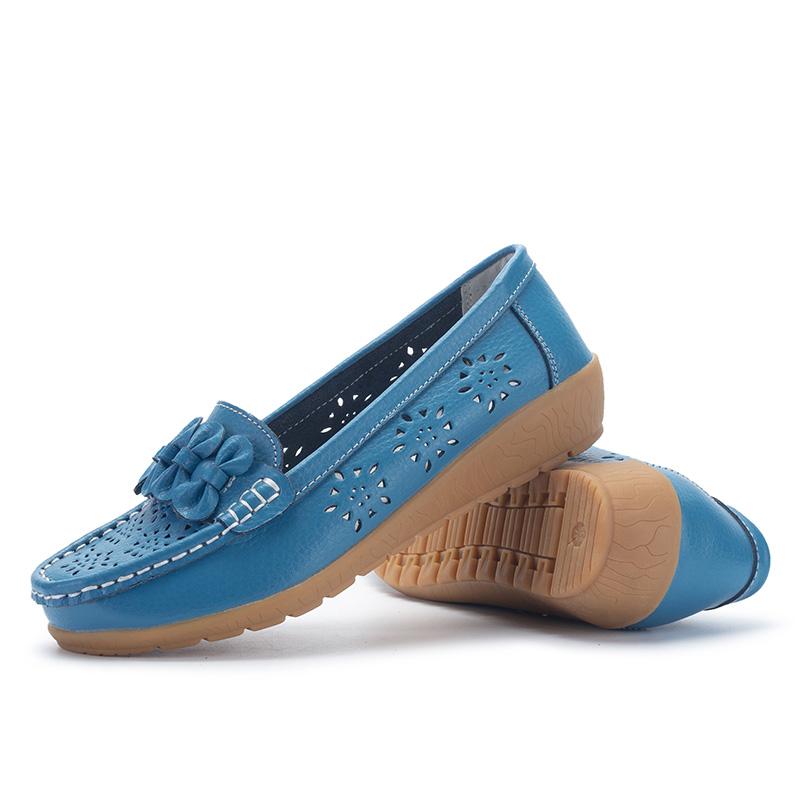Женские туфли на плоской подошве, летние кожаные дышащие мокасины с вырезами, женские туфли-лодочки, балетки, повседневная женская обувь, размер 44
