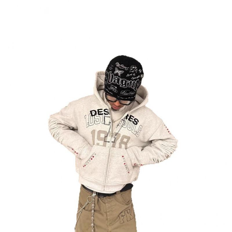 Trendy Street Style Letter Print Zip Hoodie Unisex Loose Fit Sweatshirt Teens Youth