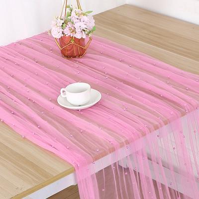 Столовая дорожка из тюля с искусственным жемчугом, 118 x 28 дюймов, прозрачная марля, для свадьбы, дня рождения, детского праздника, юбилея, украшения обеденного стола