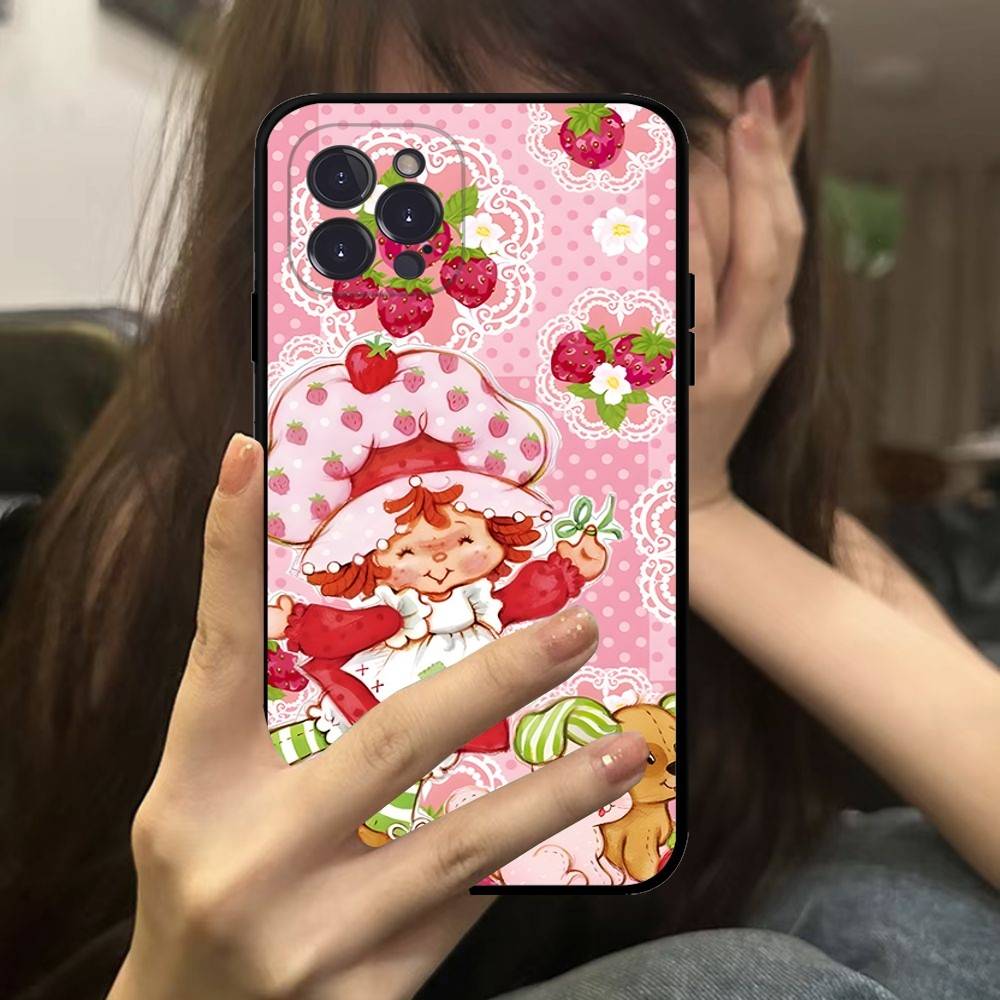 Мультяшная Девочка S-Клубника S-Клубничный Торт Чехол для Телефона Для IPhone 16 Pro Max 15 17 Plus 14 13 12 Mini 11 Черный Чехол