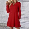 Женское однотонное платье свободного кроя с V-образным вырезом, повседневное, модное, длинное платье с длинными рукавами