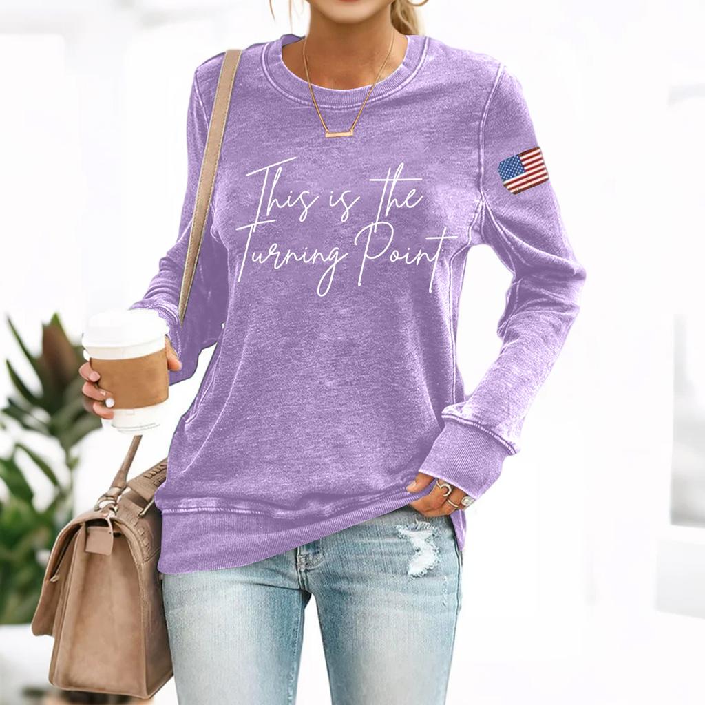 (THIS IS THE TURNING POINT) Women's Fashionable Casual Long-sleeved Printed Round Neck Sweatshirt Top