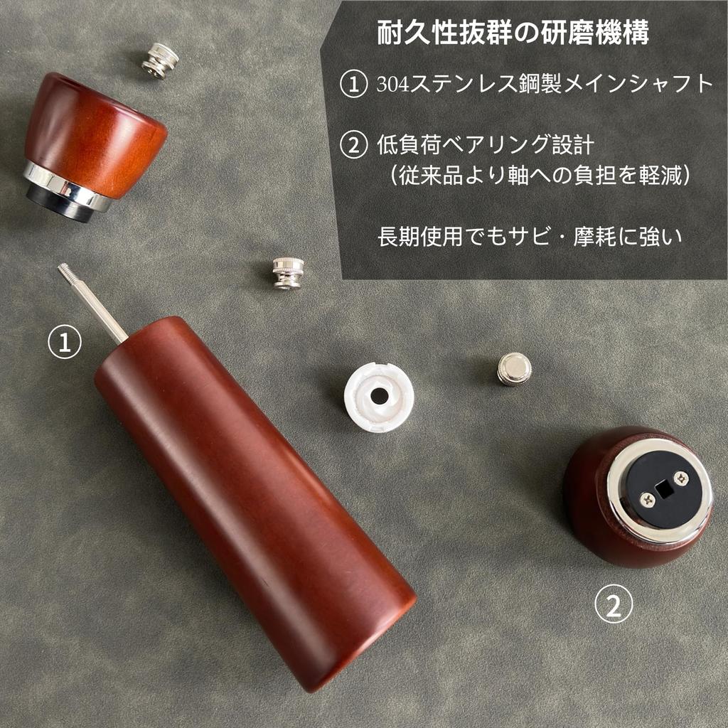 TLYSXPRO Manual Wooden Pepper Mill with Ceramic Mill, Refillable Salt and Pepper Mill, Beech Wood, 21cm Tall, Set of 2, Chocolat