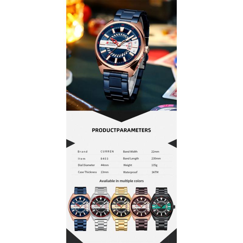 CURREN New Top Men's Watches Calendar Steel Band Quartz -off Business Creative Male Watch