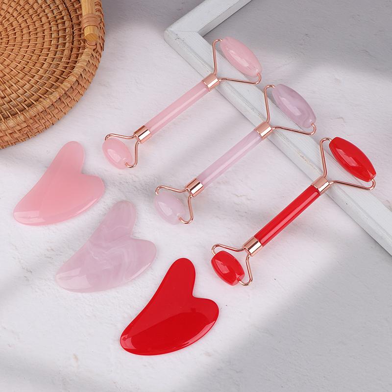 2 шт. Массажер для лица и шеи, роликовый резиновый скребок для красоты, двухсторонняя массажная палочка для разблокировки и расслабления, не розовый нефрит