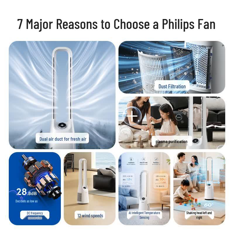 Philips Умный башенный вентилятор без лопастей и очиститель воздуха с голосовым управлением, штекер CN (адаптер в комплекте)