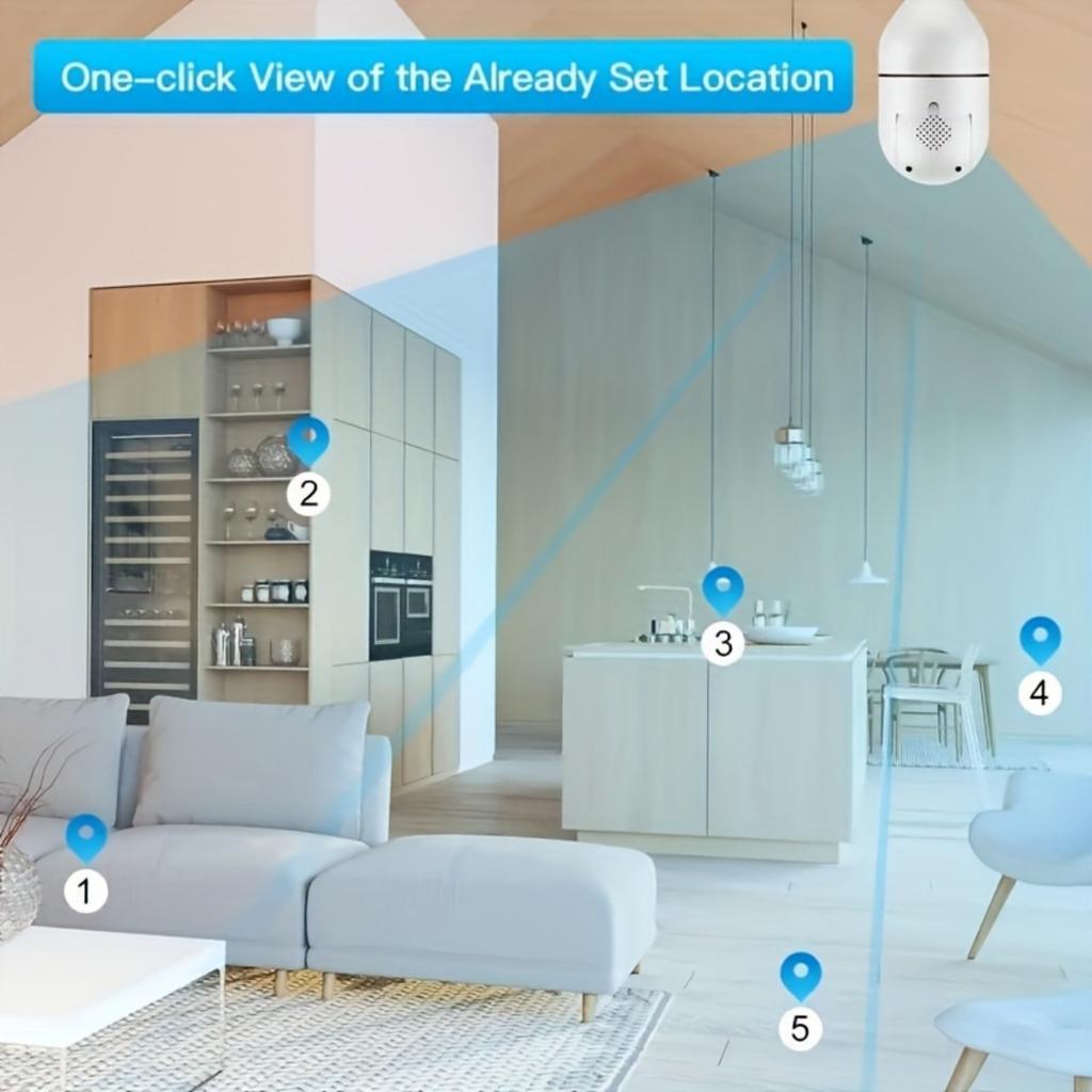 Bulb Security Camera with 360° Pan/Tilt, Two-Way Audio, Instant Video Streaming, Multi-Person Sharing, Cloud and SD Card Storage (not Included)